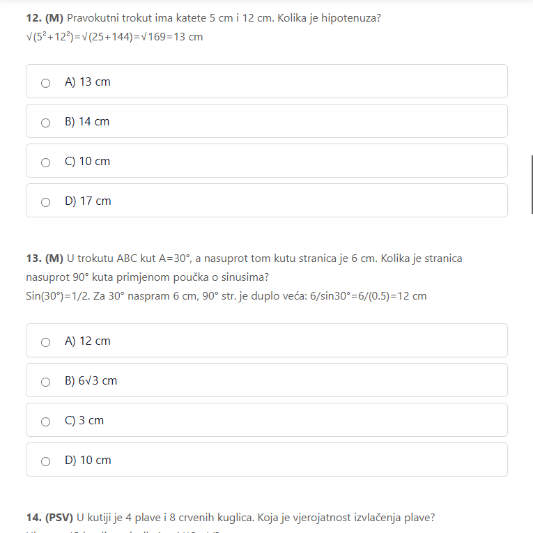 Pripreme za maturu online koje kombiniraju dugogodišnje iskustvo u obrazovanju s najnovijim digitalnim tehnologijama, pružajući polaznicima optimalnu pripremu za državnu maturu. Naš sustav e-učenja prilagođava se individualnim potrebama svakog učenika, stvarajući personalizirano iskustvo učenja koje maksimizira rezultate. Virtualna učionica omogućava interaktivnu komunikaciju između polaznika i profesora, stvarajući dinamično okruženje za učenje koje nadilazi ograničenja tradicionalnih metoda pripreme. Individualne pripreme za državnu maturu fokusiraju se na razvoj dubinskog razumijevanja gradiva, kritičkog mišljenja i vještina rješavanja problema koje su ključne za uspjeh na maturi. Najbolje pripreme za maturu online dostupne su učenicima iz gimnazija i strukovnih škola, s materijalima prilagođenim različitim razinama predznanja i ciljevima. Srednjoškolci koji se pripremaju za upise na fakultete u Hrvatskoj mogu kroz naše pripreme razviti ne samo znanje već i samopouzdanje potrebno za postizanje visokih bodovnih pragova. Obrazovni sustav Republike Hrvatske postavlja visoke standarde, a naše pripreme za državnu maturu dizajnirane su da učenicima pruže prednost kroz ciljane digitalne obrazovne sadržaje i stručno vodstvo.